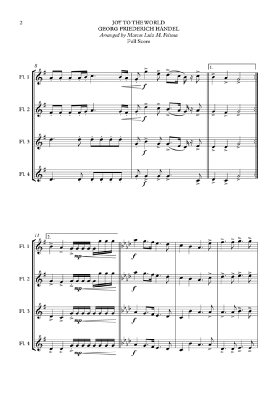 Joy To The World (Cantai Que o Salvador Chegou) - Flute Quartet Flute Quartet scores gallery preview page 4