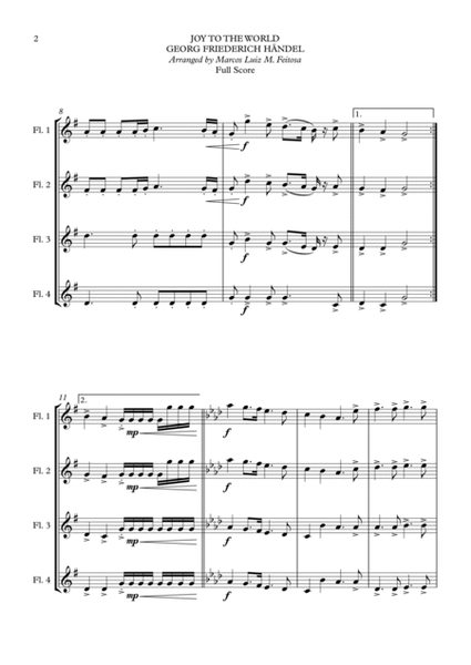 Joy To The World (Cantai Que o Salvador Chegou) - Flute Quartet image number null