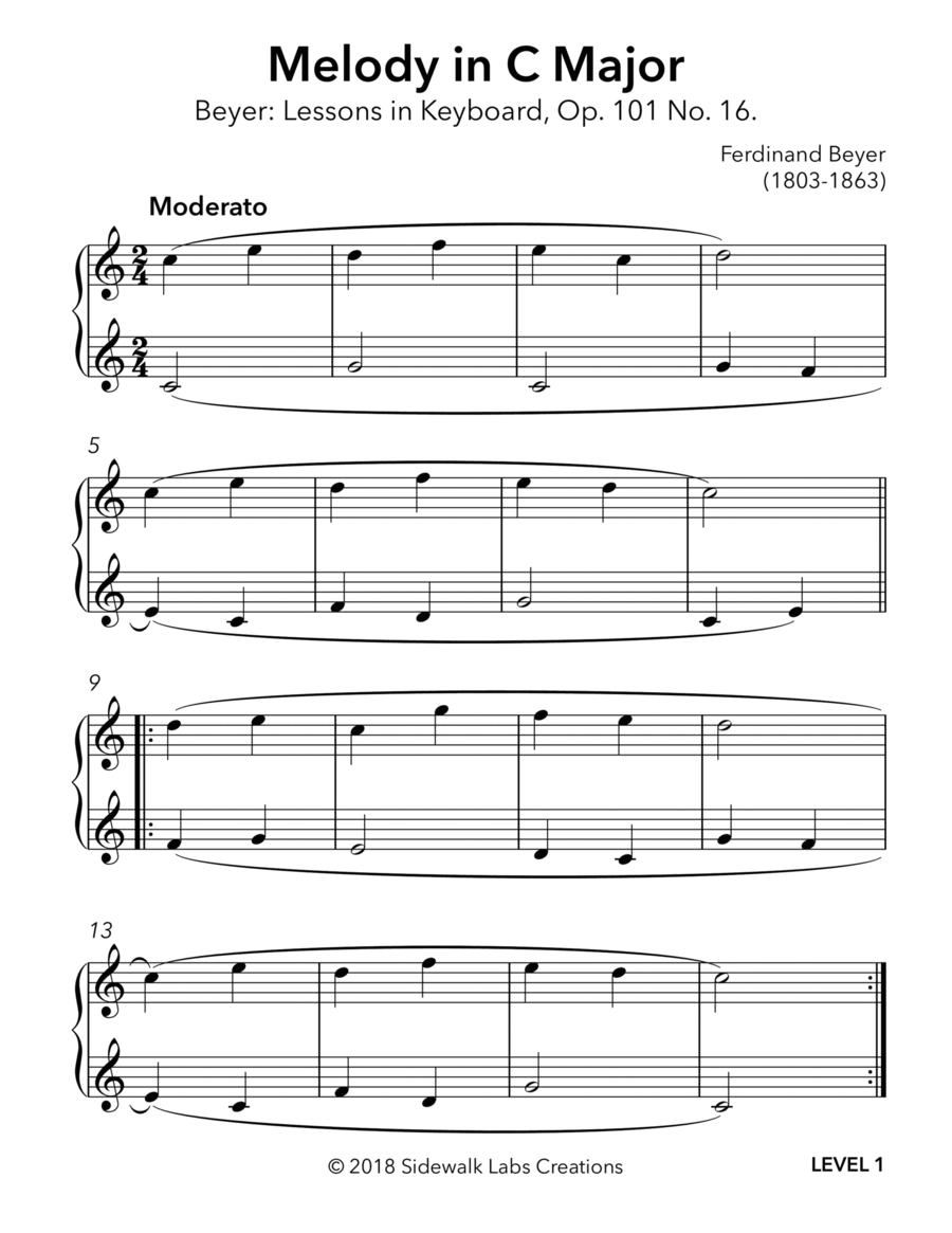 Melody in C, Op. 101 No. 16 Piano Method scores gallery preview page 1