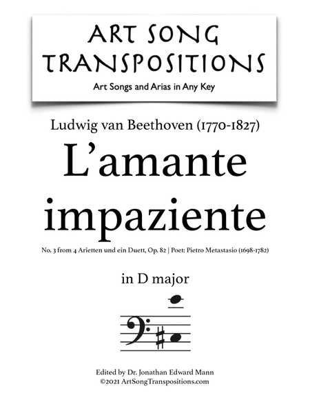 BEETHOVEN: L'amante impaziente, Op. 82 no. 3 (transposed to D major, bass clef)