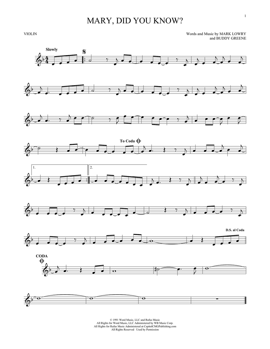 Mary, Did You Know? Violin Solo scores gallery preview page 1