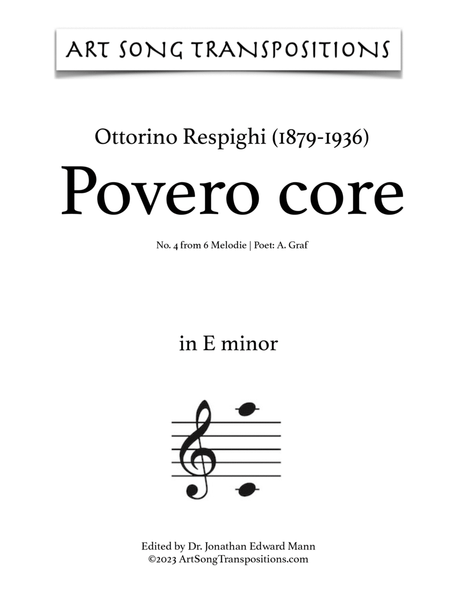 RESPIGHI: Povero core (transposed to E minor) Voice scores gallery preview page 1