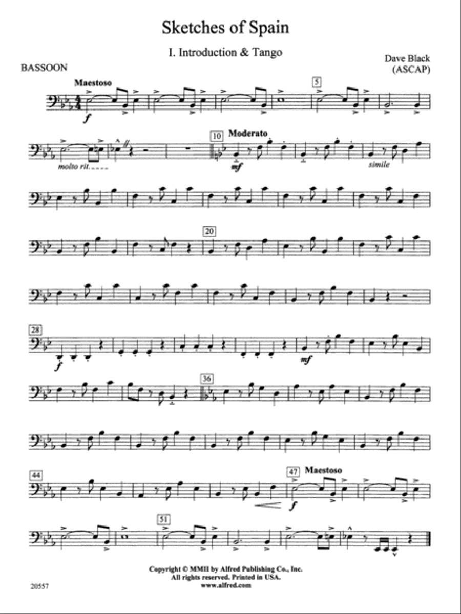 Sketches of Spain: Bassoon Concert Band scores gallery preview page 1