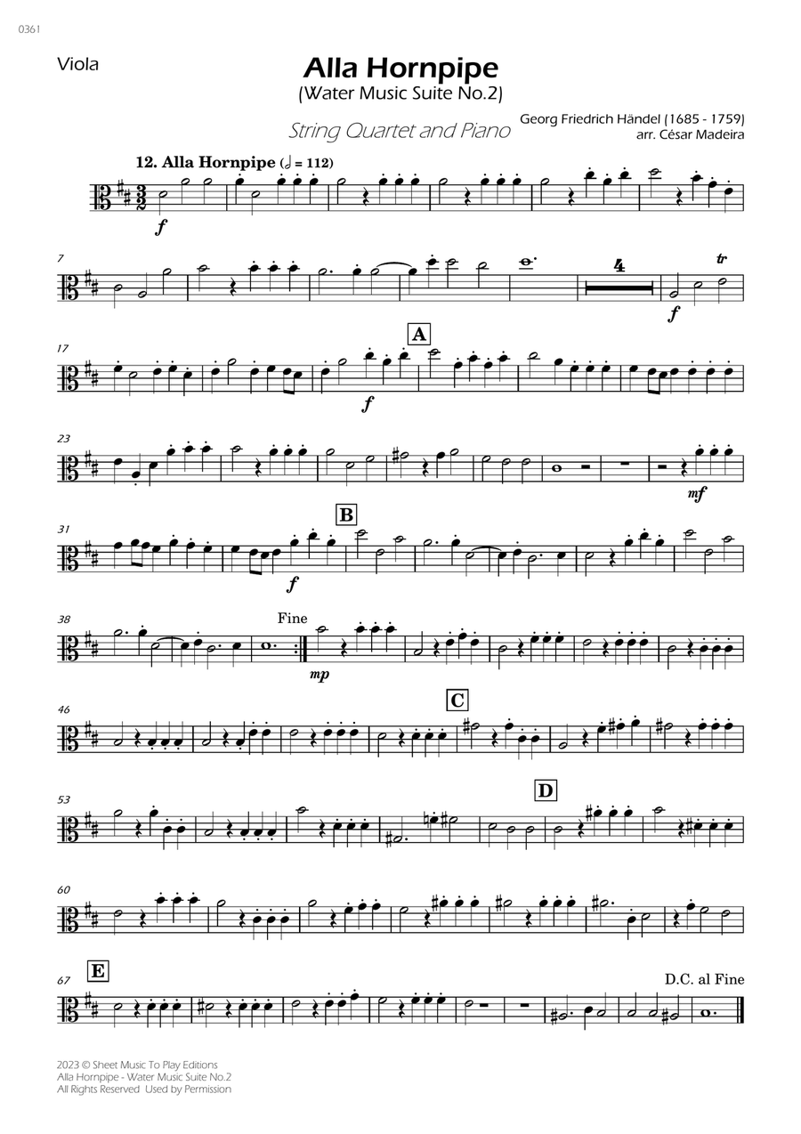 Alla Hornpipe by Handel - String Quartet and Piano (Individual Parts) Piano Quintet scores gallery preview page 4