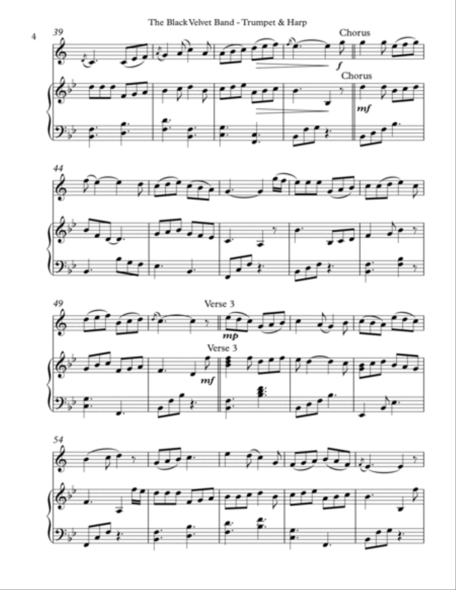 The Black Velvet Band, Duet for Bb Trumpet & Harp Trumpet Duet scores gallery preview page 4
