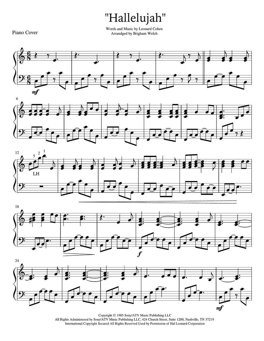 Hallelujah Hallelujah Piano Solo scores gallery preview page 1