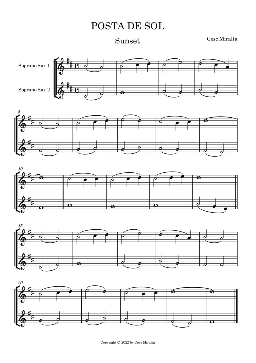 POSTA DE SOL S. Sax Duet Woodwind Duet scores gallery preview page 1