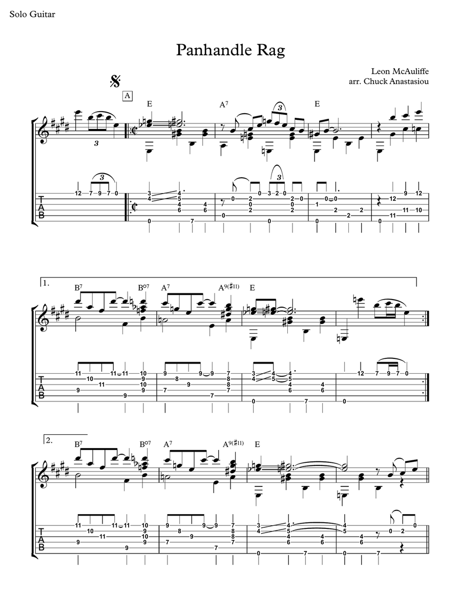 Panhandle Rag Guitar Tablature scores gallery preview page 1