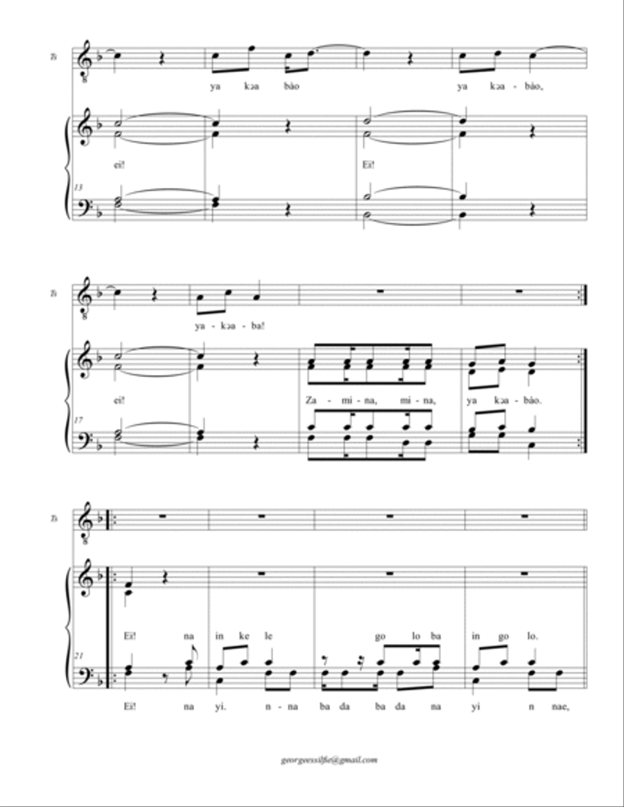 Zamina Mina(Yeako Aba O) 4-Part scores gallery preview page 2