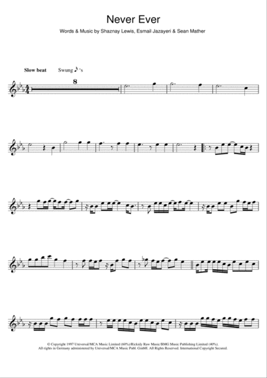 Never Ever Never Ever Flute Solo scores gallery preview page 1