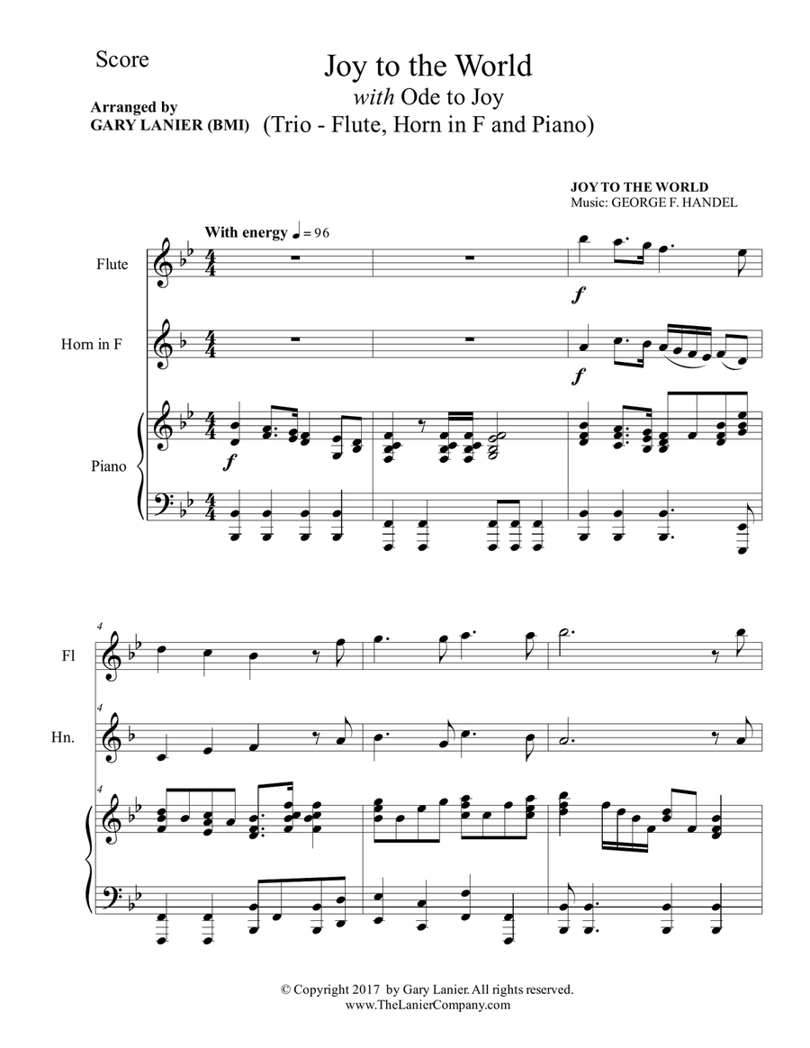 JOY TO THE WORLD with ODE TO JOY (Trio - Flute, Horn in F with Piano & Score/Part) JOY TO THE WORLD with ODE TO JOY (Trio - Flute, Horn in F with Piano & Score/Part) Woodwind Duet scores gallery preview page 2