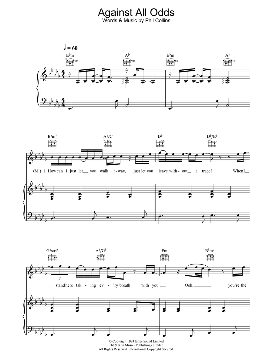 Against All Odds (Take A Look At Me Now) Piano, Vocal, Guitar scores gallery preview page 1