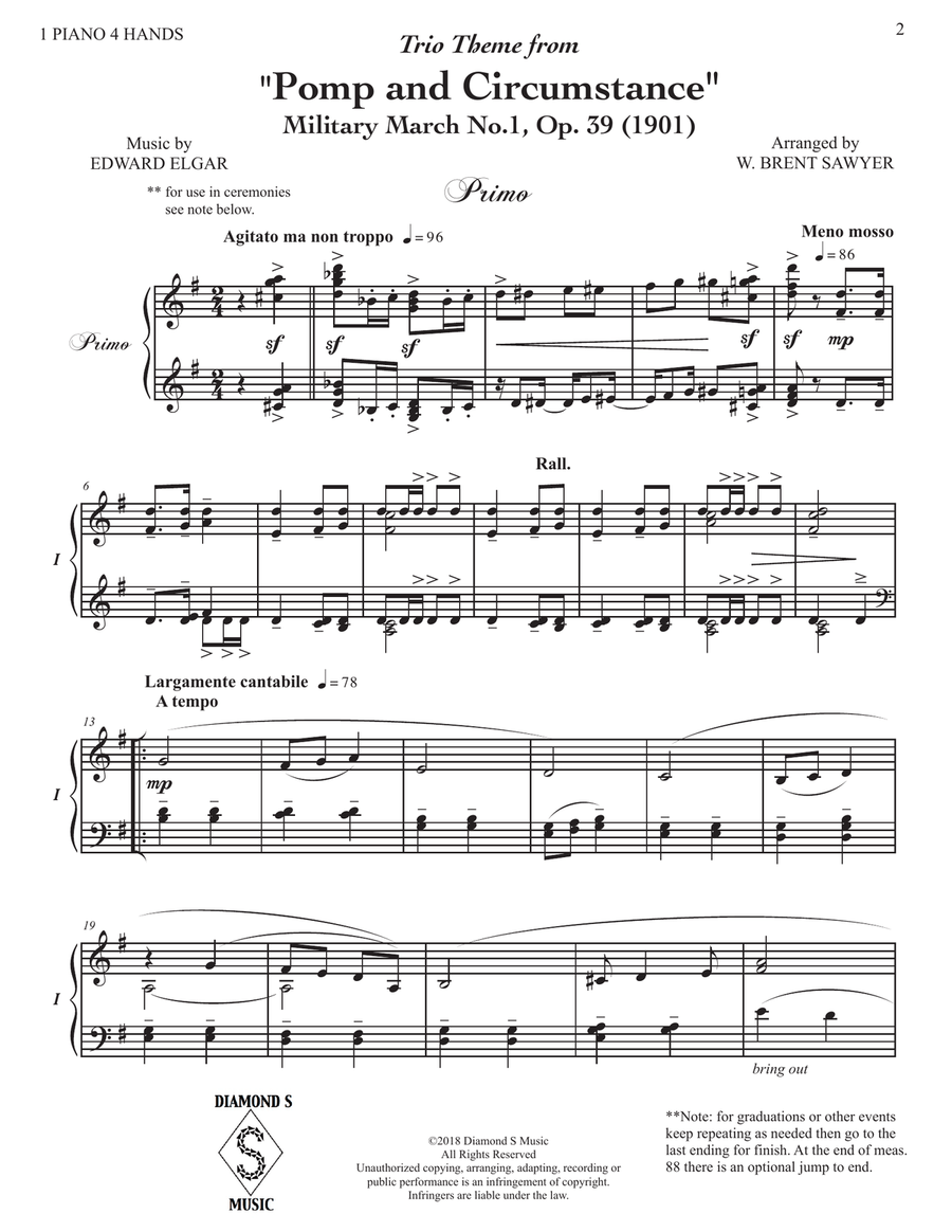 Pomp and Circumstance Theme - Elgar - Military March No. 1 - Piano Duet - 1 Piano 4 hands image number null