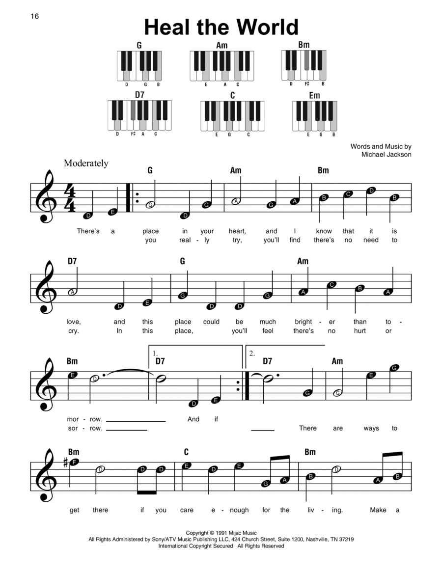 Heal The World Easy Piano scores gallery preview page 1