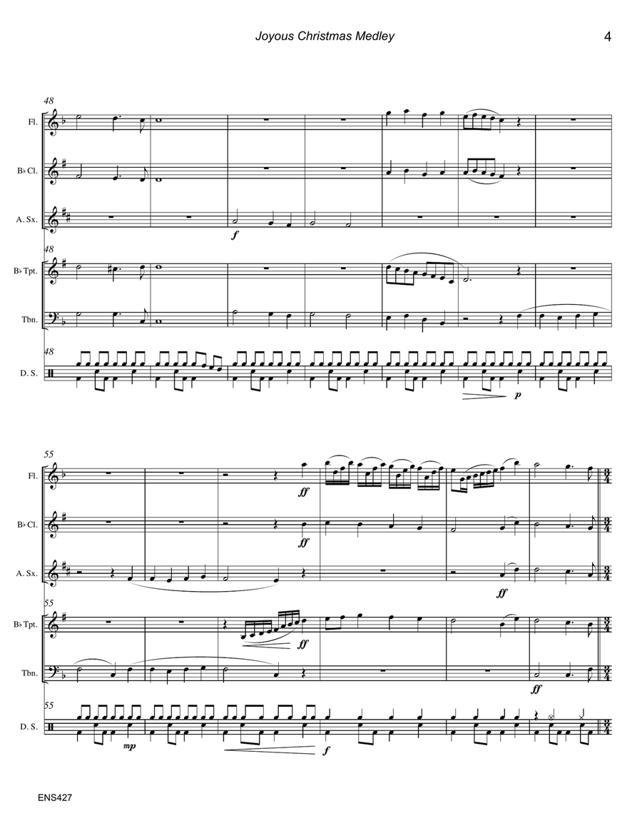 JOYOUS CHRISTMAS MEDLEY (5 carols) - MIXED ENSEMBLE Small Ensemble scores gallery preview page 4