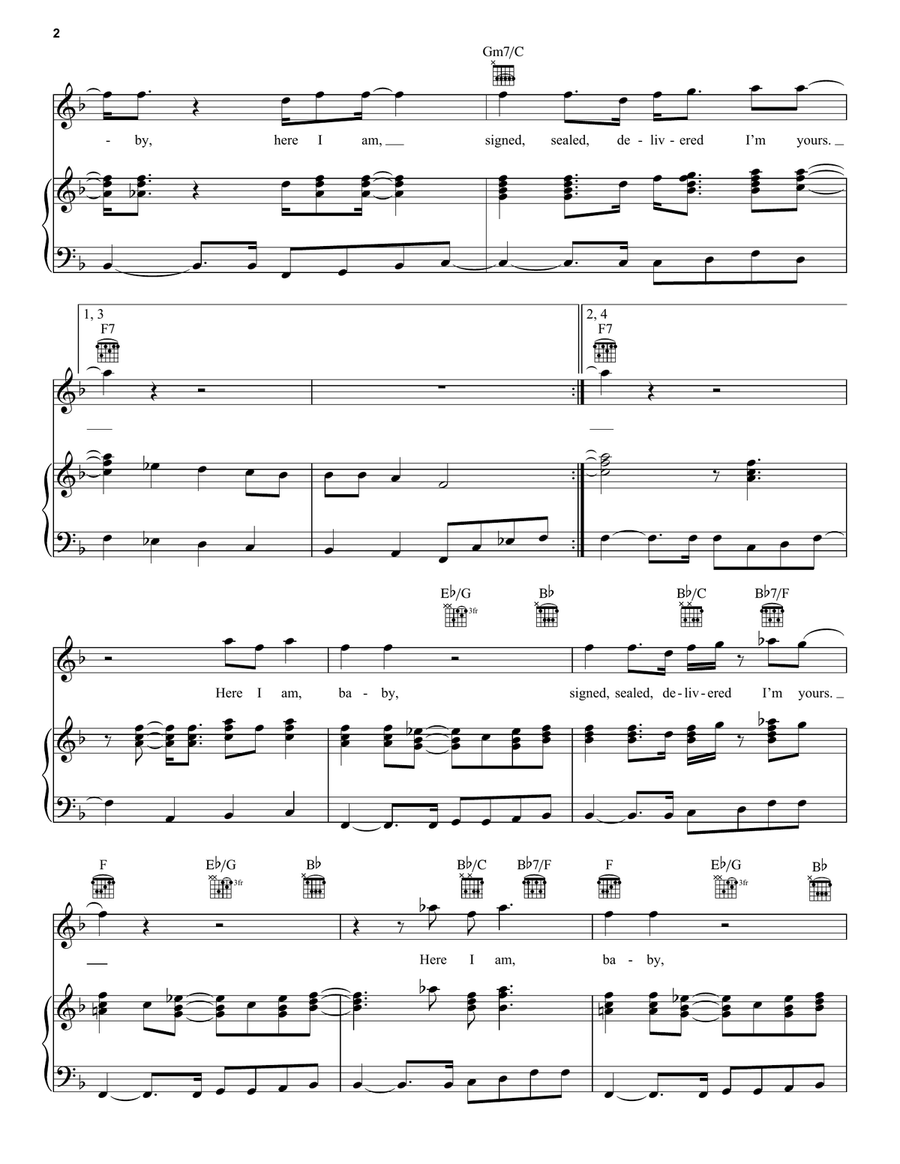 Signed, Sealed, Delivered I'm Yours Piano, Vocal, Guitar scores gallery preview page 2