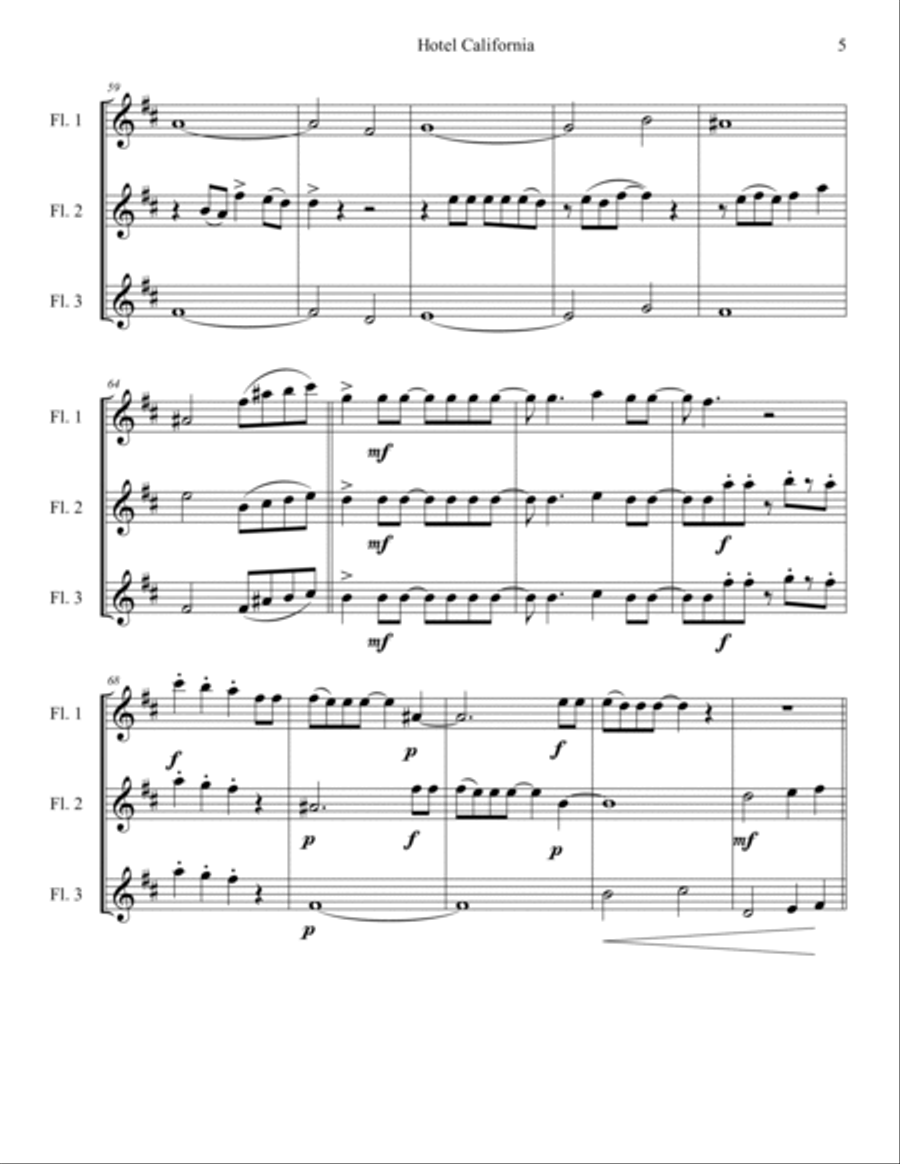 Hotel California - Score Only Woodwind Trio scores gallery preview page 5