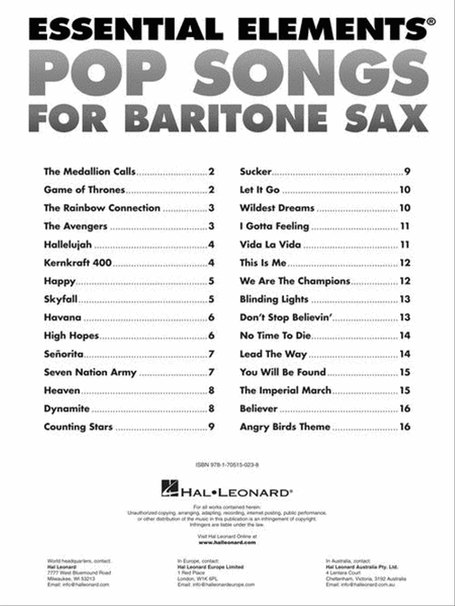 Essential Elements Pop Songs for Baritone Saxophone Concert Band Methods scores gallery preview page 3