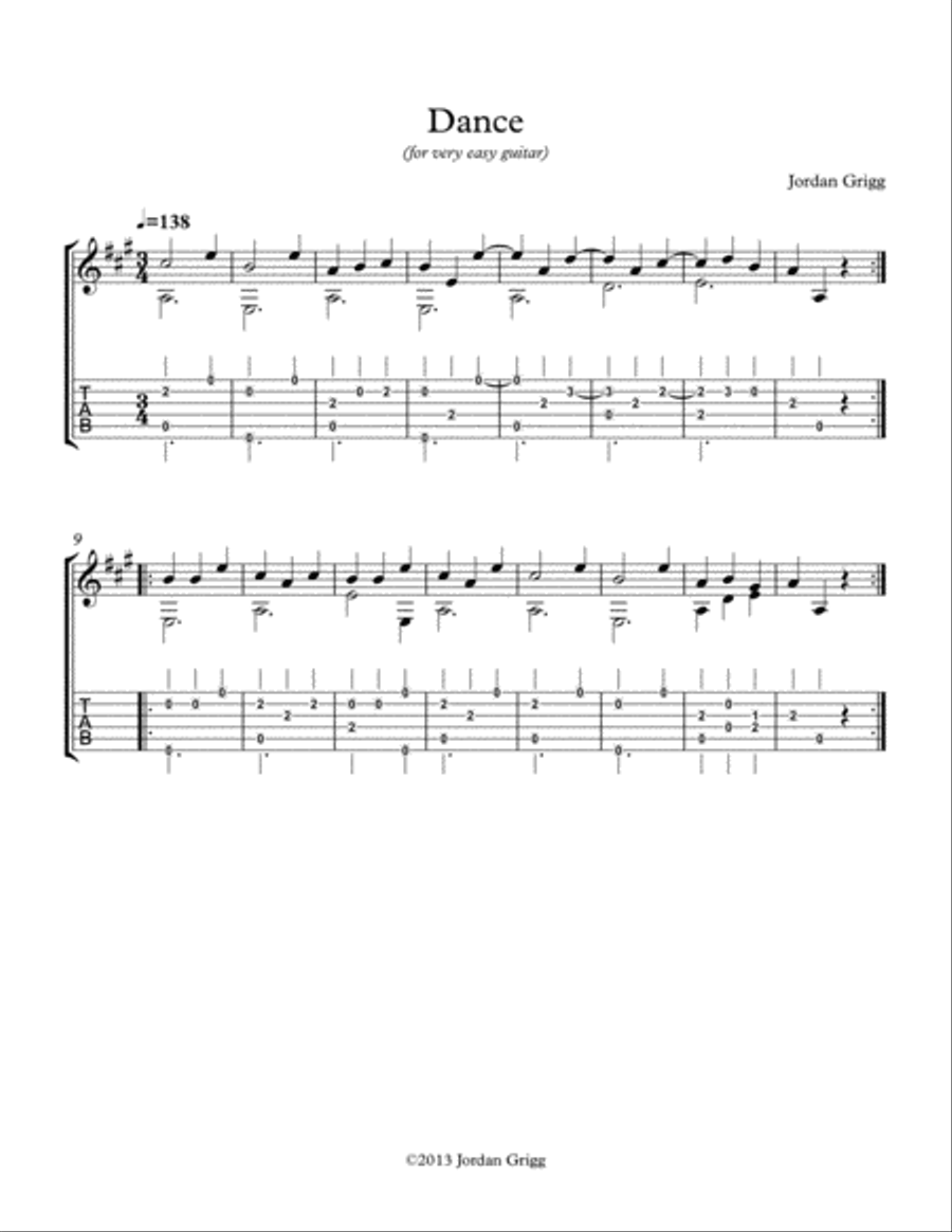 Dance (for very easy guitar) Classical Guitar scores gallery preview page 1