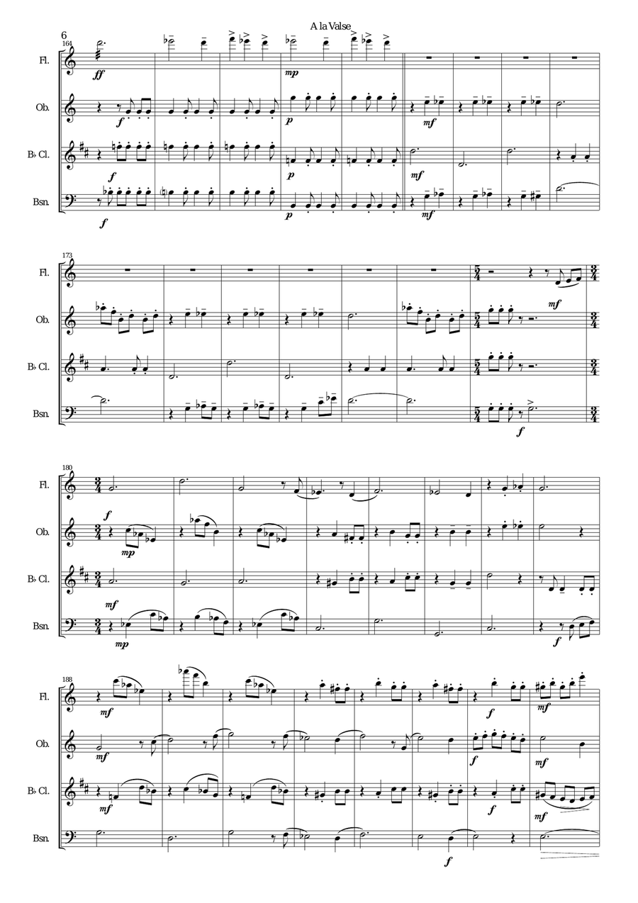 A la Valse (In waltz time) for wind quartet Woodwind Quartet scores gallery preview page 6