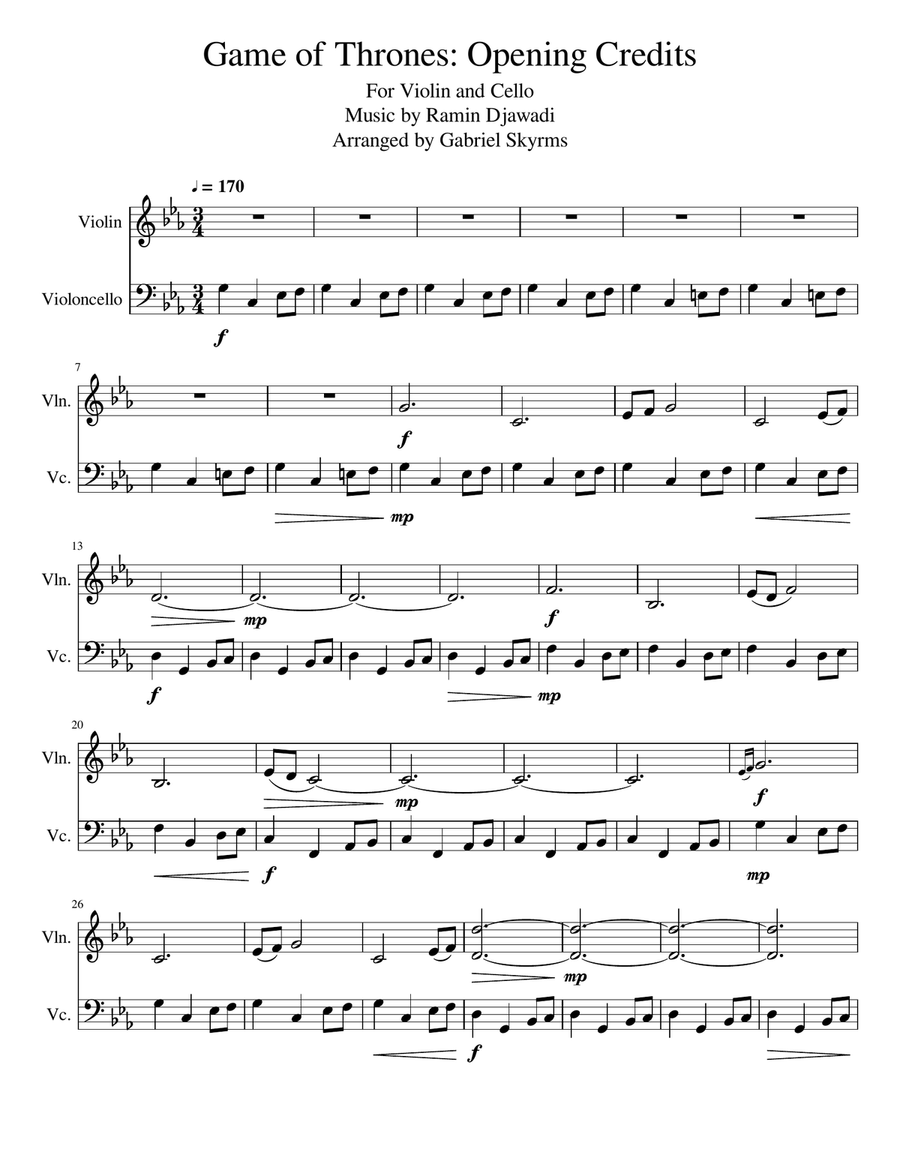 Game Of Thrones String Duet scores gallery preview page 1