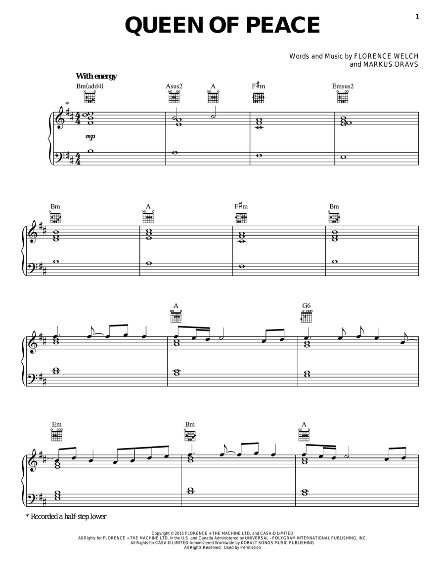Queen Of Peace Piano, Vocal, Guitar scores gallery preview page 1