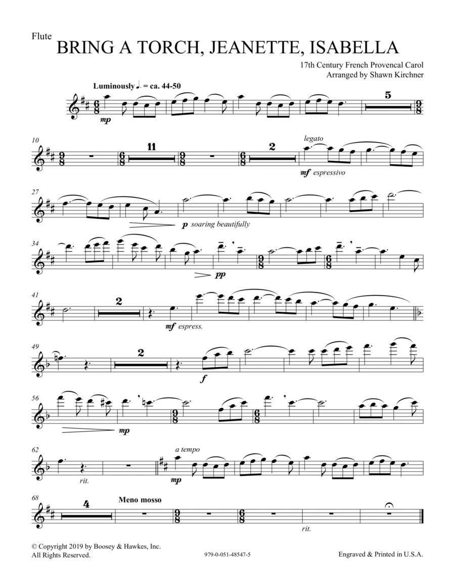 Bring a Torch, Jeanette, Isabella (arr. Shawn Kirchner) - Solo Flute