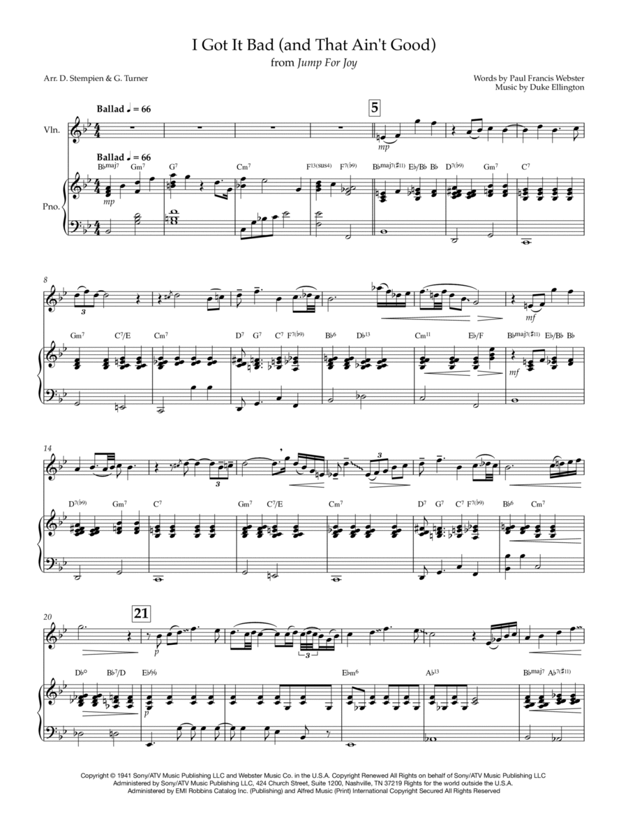 I Got It Bad And That Ain't Good Violin Solo scores gallery preview page 1