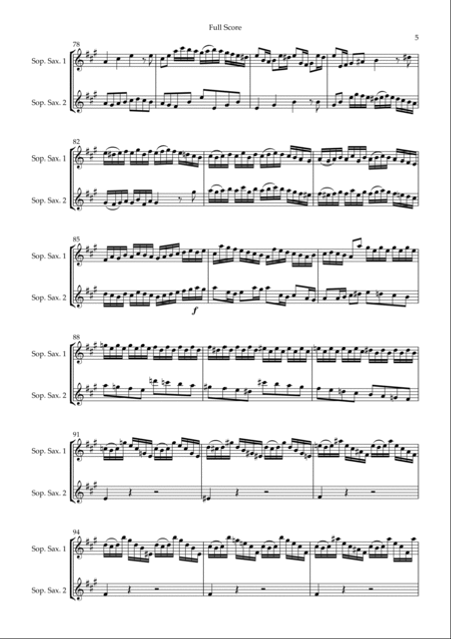 Brandenburg Concerto No. 3 in G major, BWV 1048 1st Mov. (J.S. Bach) for Soprano Saxophone Duo Woodwind Duet scores gallery preview page 5