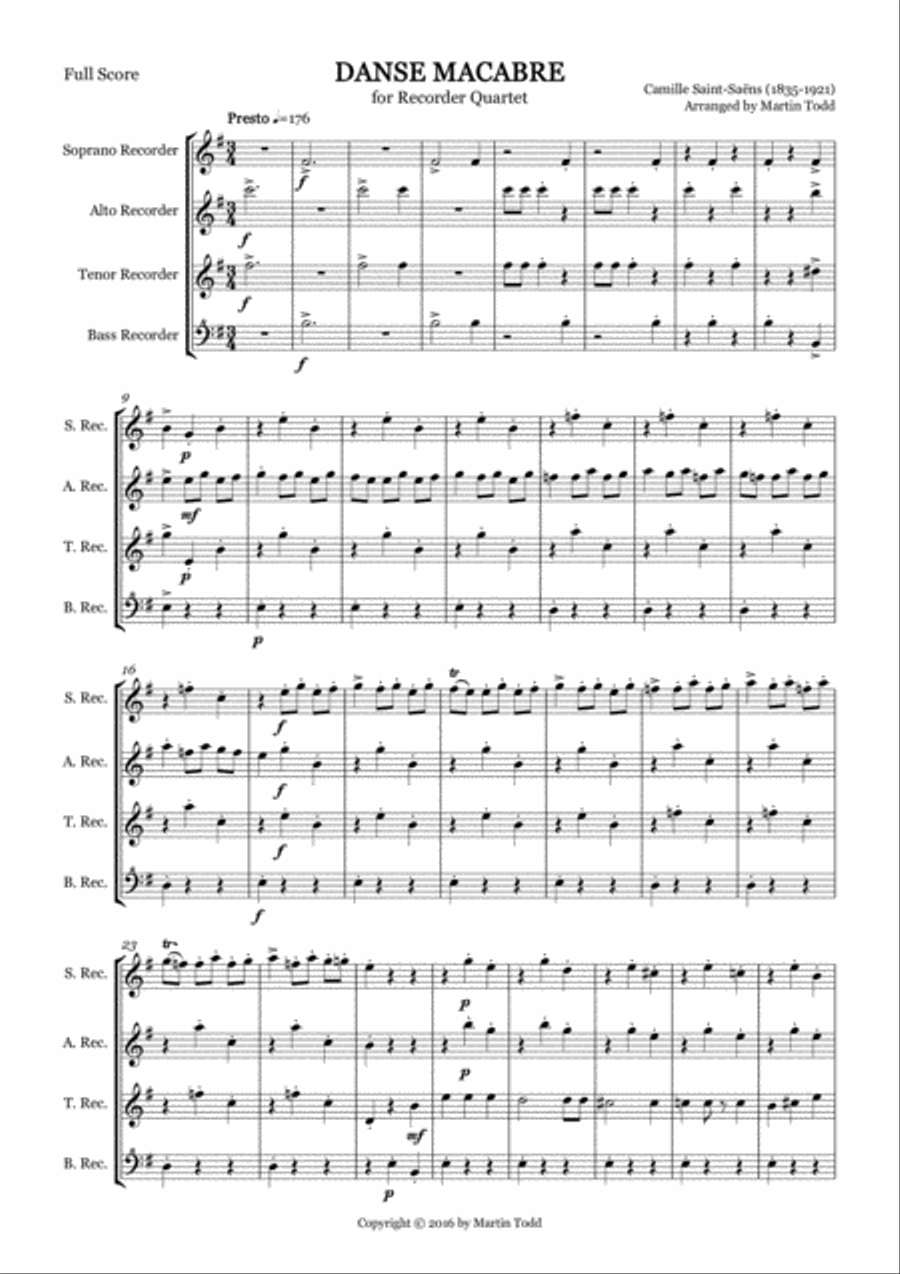 Danse Macabre for Recorder Quartet (SATB) 4-Part scores gallery preview page 2