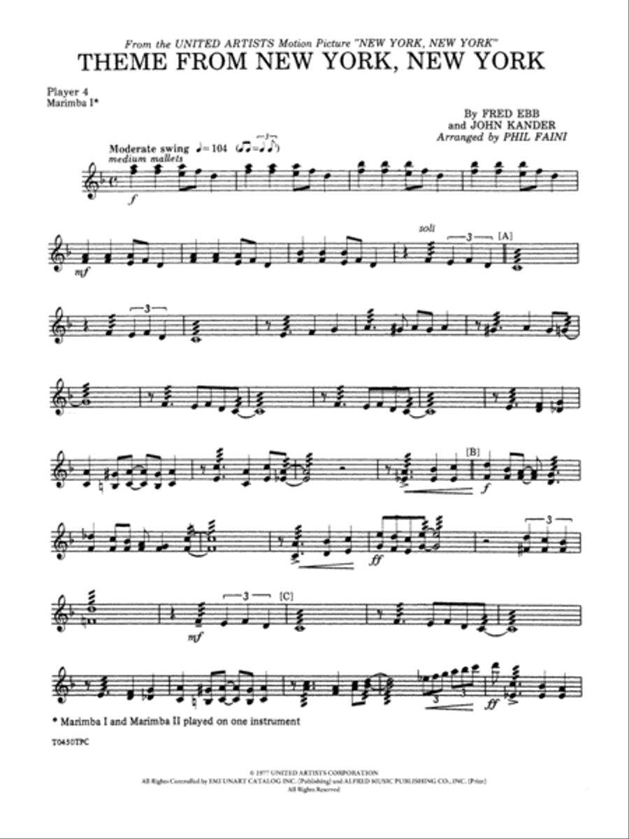 New York, New York, Theme from: Mallets Percussion Ensemble scores gallery preview page 1