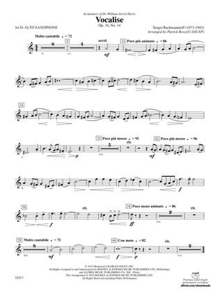Book cover for Vocalise, Op. 34, No. 14: E-flat Alto Saxophone
