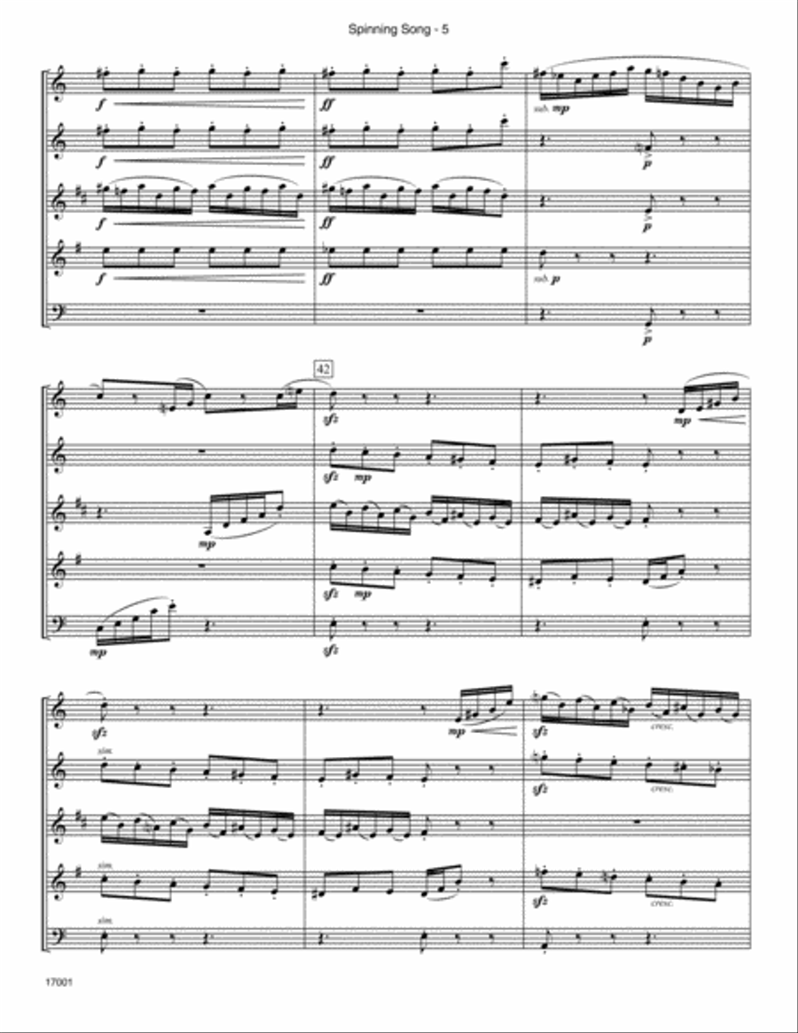 Spinning Song (from Song Without Words, Op. 67, No. 4) Woodwind Quintet scores gallery preview page 6