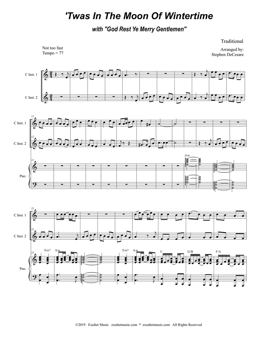 'Twas In The Moon Of Wintertime (with "God Rest Ye Merry Gentlemen") (Duet for C-Instruments)