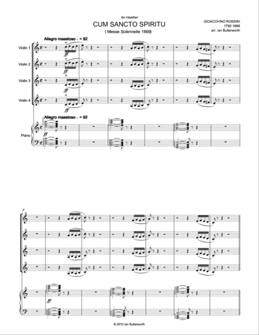 ROSSINI Cum Sancto Spirito (Messe Solenelle) for 4 violins & piano Violin Solo scores gallery preview page 2