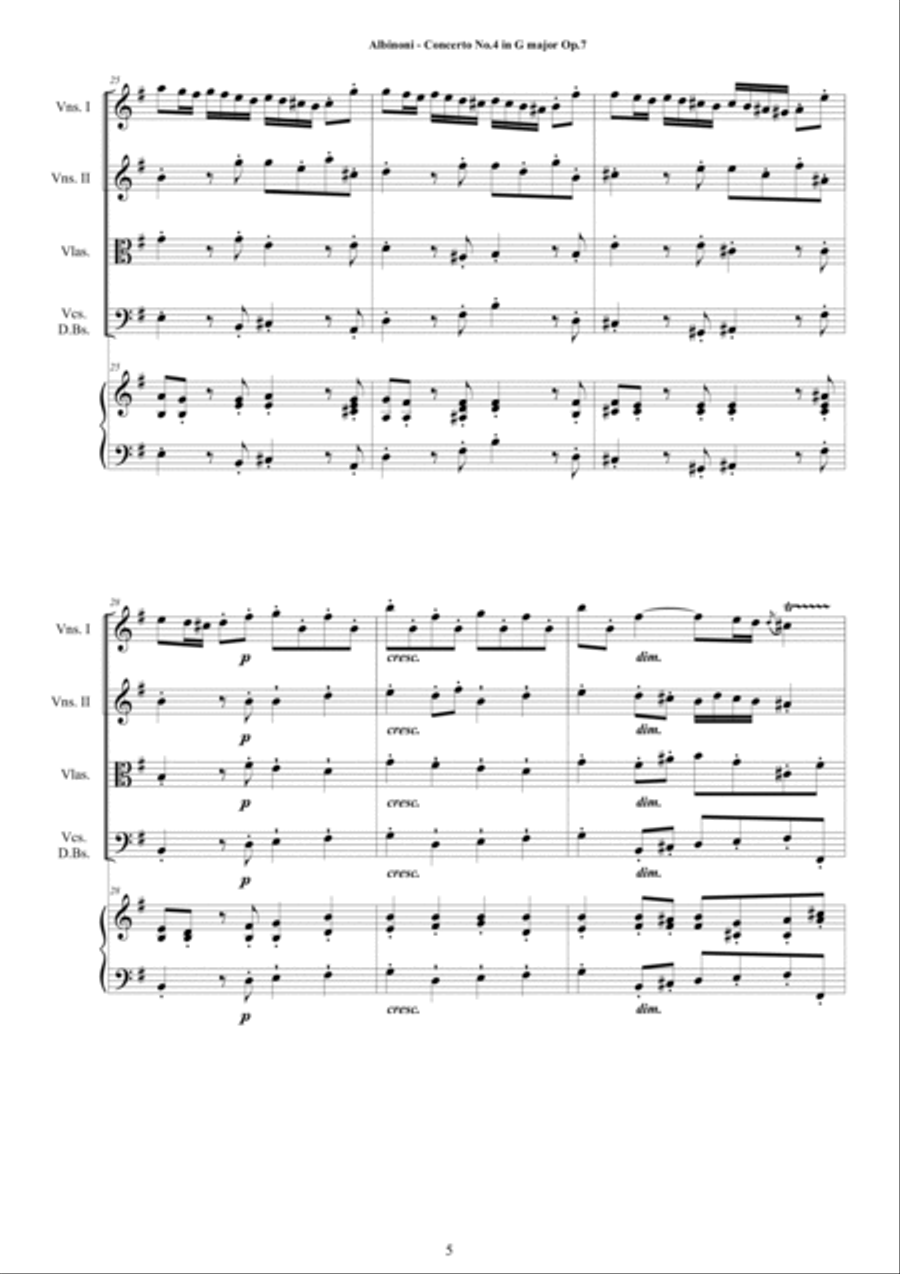 Albinoni - Concerto No.4 in G major Op.7 for Strings and Cembalo Chamber Orchestra scores gallery preview page 5