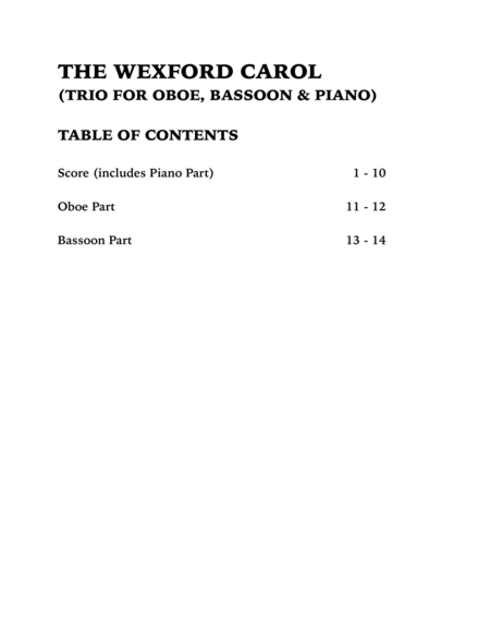 The Wexford Carol (Trio for Oboe, Bassoon and Piano) image number null