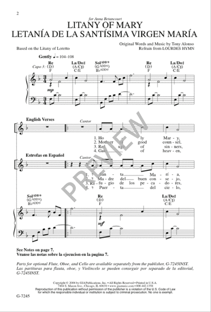 Letanía de la Santísima Virgen María / Litany of Mary 4-Part scores gallery preview page 2