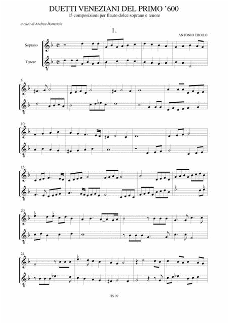 Early 17th century Venetian Duets. 15 Compositions for Descant and Tenor Recorders Woodwind Duet scores gallery preview page 2