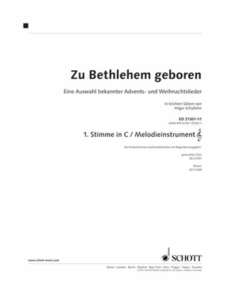 Zu Bethlehem Geboren: Well-known Carols 1st Part In C (violin Clef)