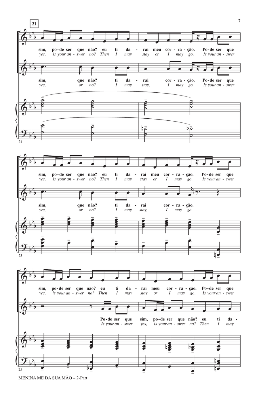 Menina Me Da Sua Mao (Give Me Your Hand, Menina) 2-Part scores gallery preview page 5