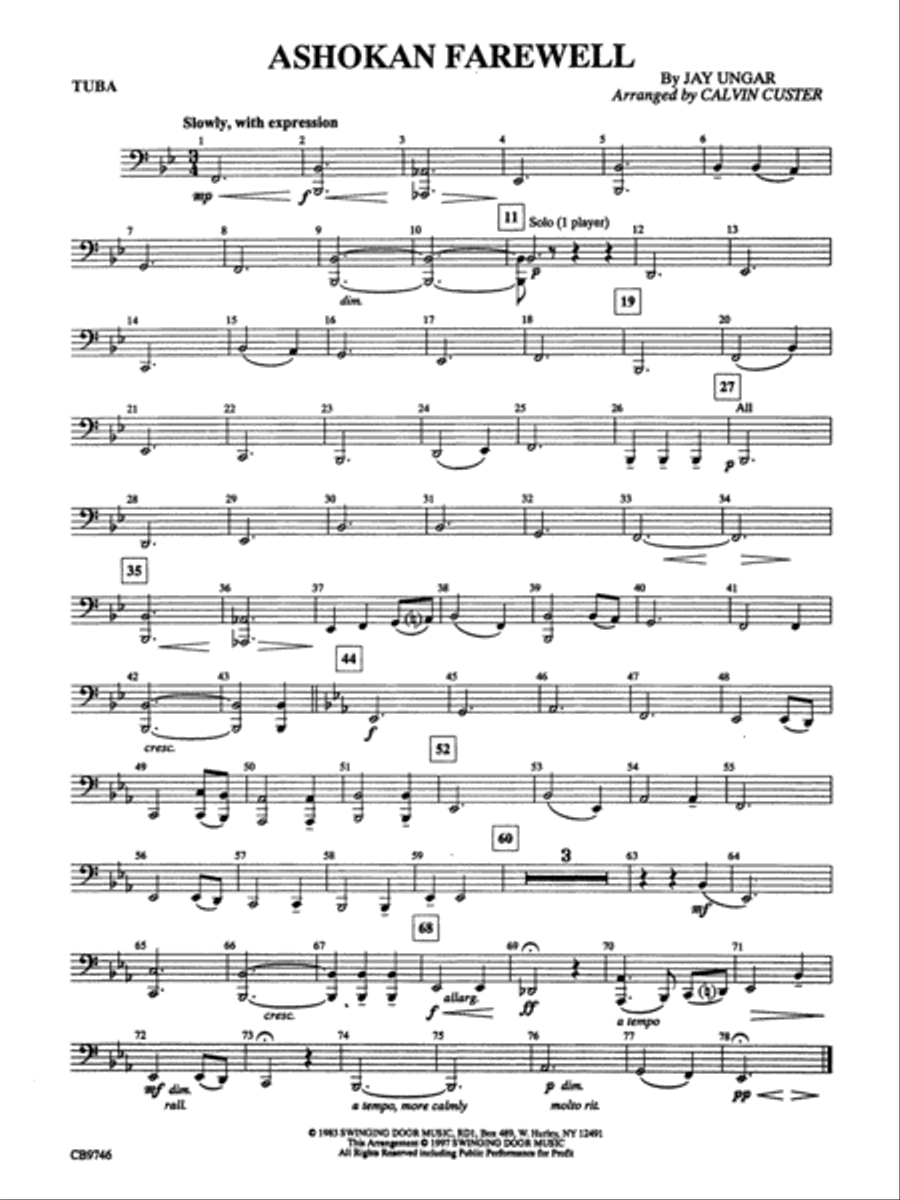 Book cover for Ashokan Farewell (from The Civil War): Tuba