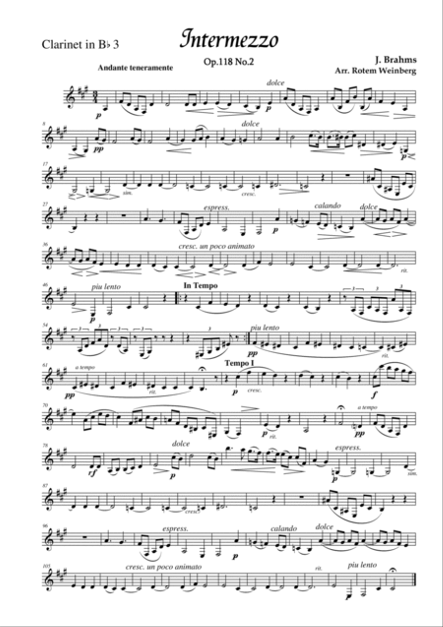 Intermezzo in A Op.118 No.2 (Clarinet Quintet) Clarinet Quintet scores gallery preview page 3