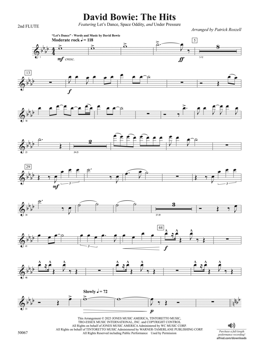 David Bowie: The Hits: 2nd Flute Concert Band scores gallery preview page 1
