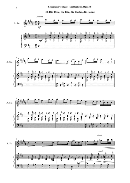 Robert Schumann: Dichterliebe, Opus 48, arranged for alto saxophone and piano