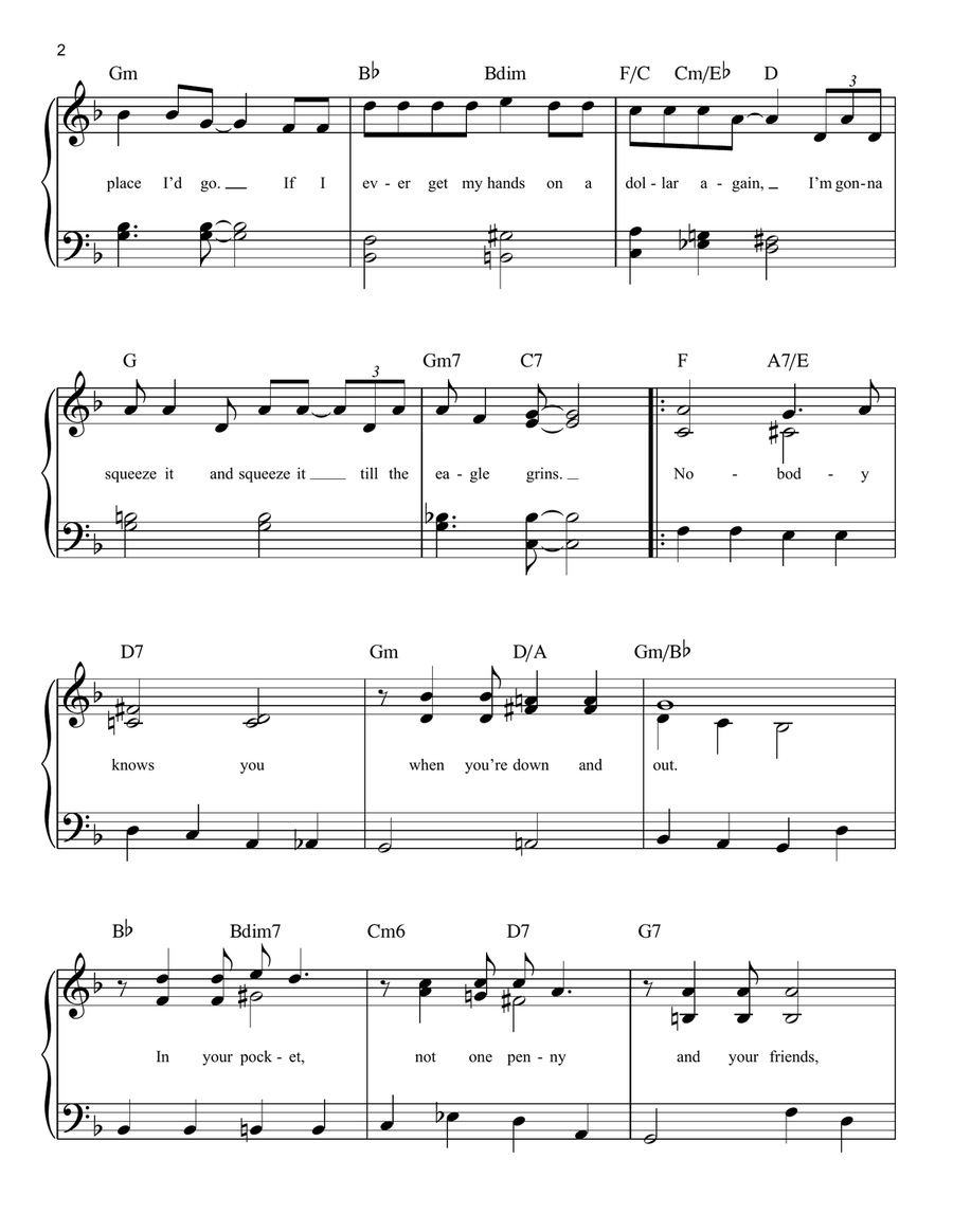 Nobody Knows You When You're Down And Out Easy Piano scores gallery preview page 2
