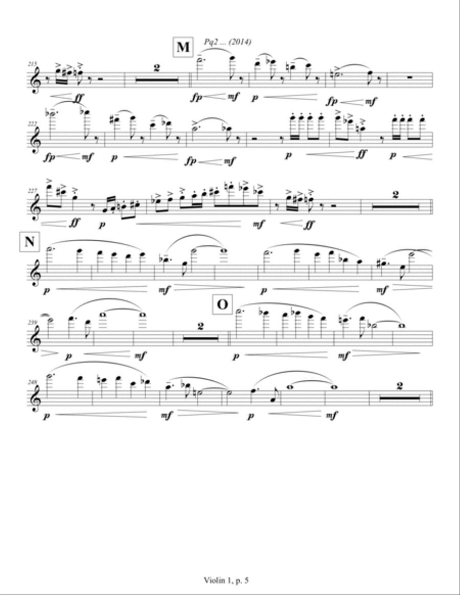 Pq2 ... (2014) for piano and string quartet, violin 1 part Piano Quintet scores gallery preview page 5