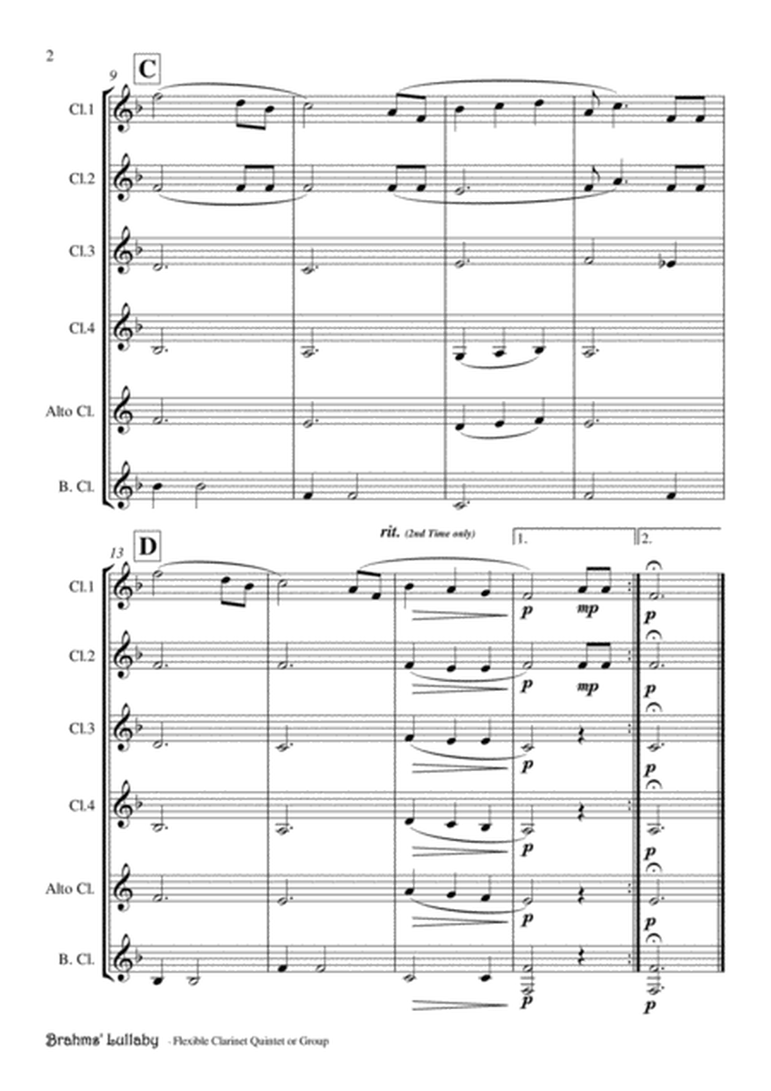 Brahms' Lullaby - Clarinet Quintet or Group Score and Parts PDF image number null