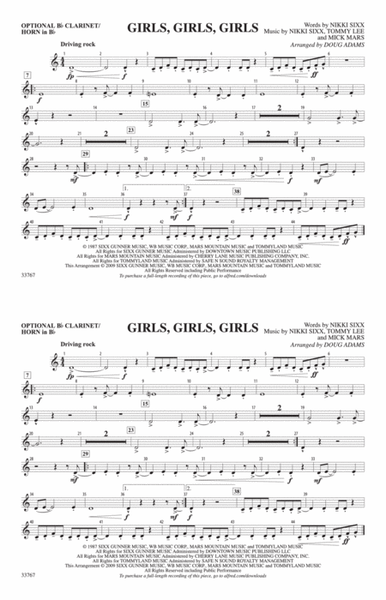 Girls, Girls, Girls: Optional Bb Clarinet/Horn in Bb