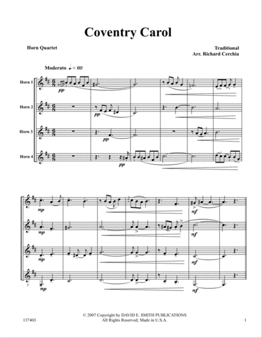 Coventry Carol Coventry Carol Horn scores gallery preview page 1